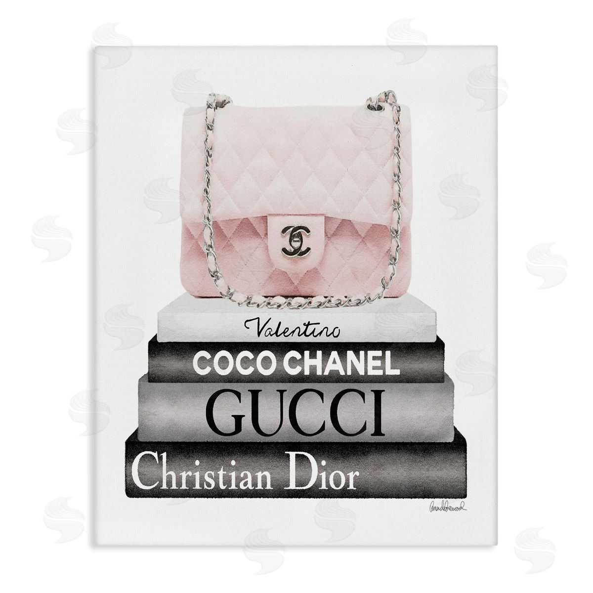 Amanda Greenwood Pink Quilted Purse on Modern Chic Bookstack Stretched Canvas Wall Art Print
