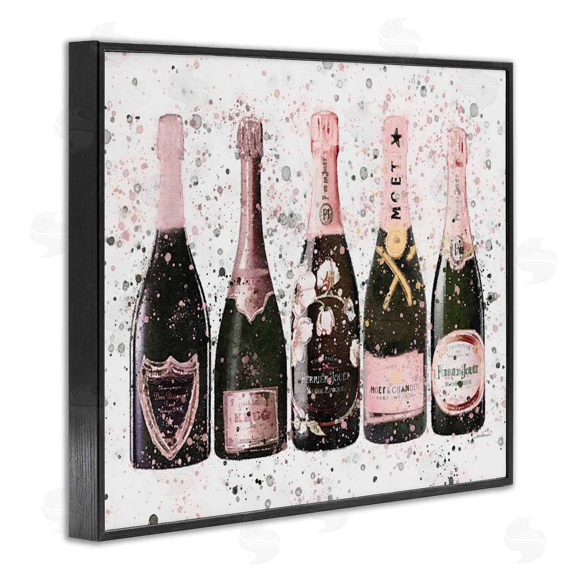 Chic Pink Rose Bottles Black Frame Print Wall Art, Home Decor by Amanda Greenwood