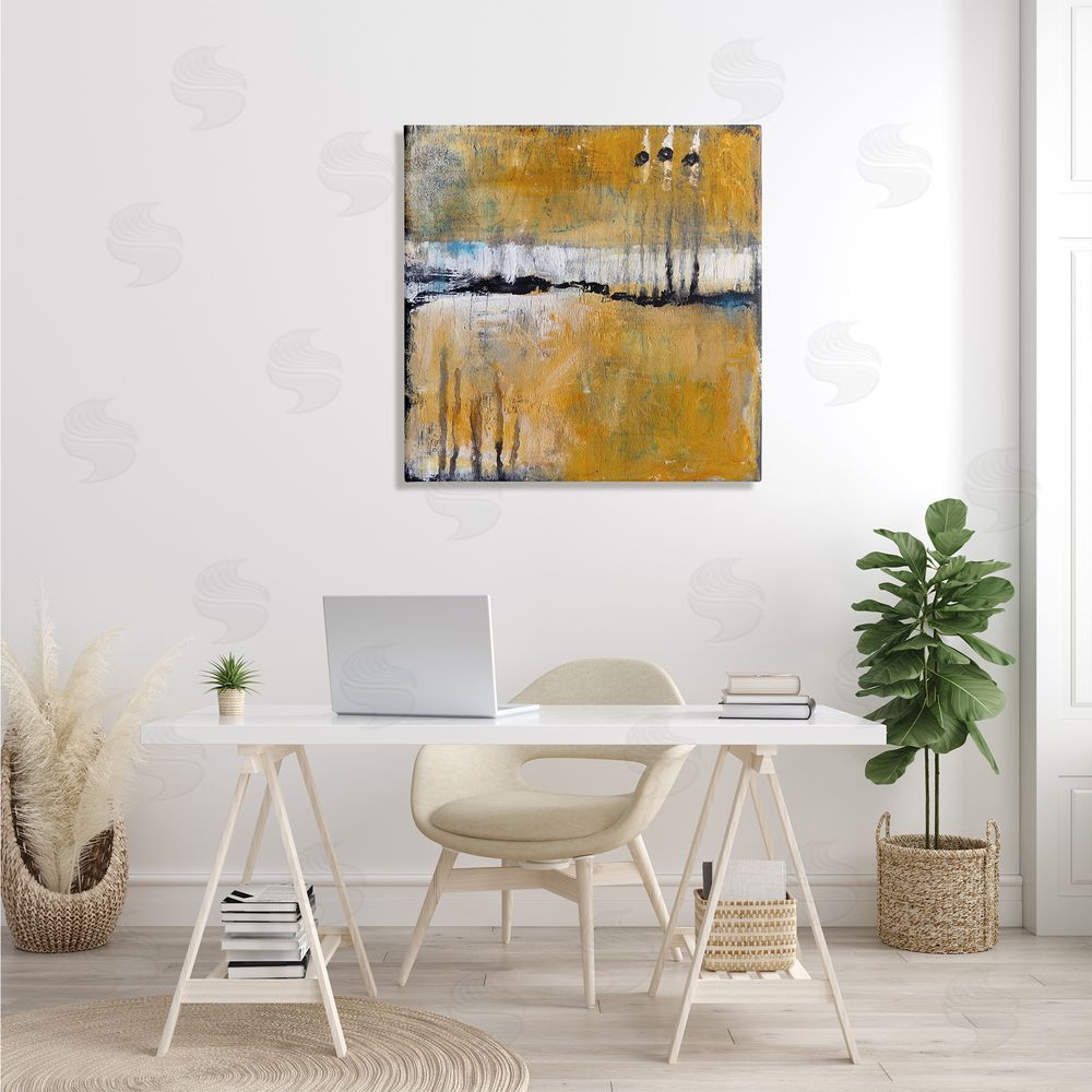 Judi Bagnato Urban Yellow Black Paint Abstraction Industrial Shapes Canvas Wall Art in Room