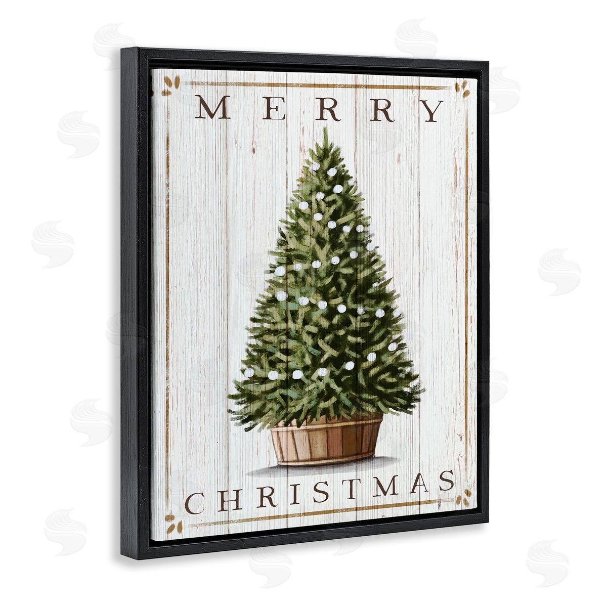 Merry Christmas Country Tree Black Floating Frame Canvas Wall Art, Home Decor by Elizabeth Tyndall
