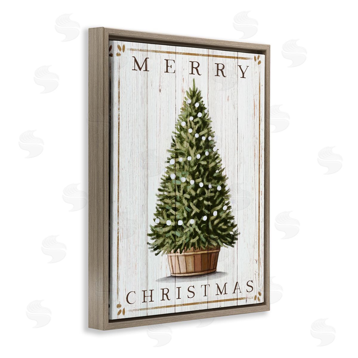 Merry Christmas Country Tree Brown Floating Frame Canvas Wall Art, Home Decor by Elizabeth Tyndall