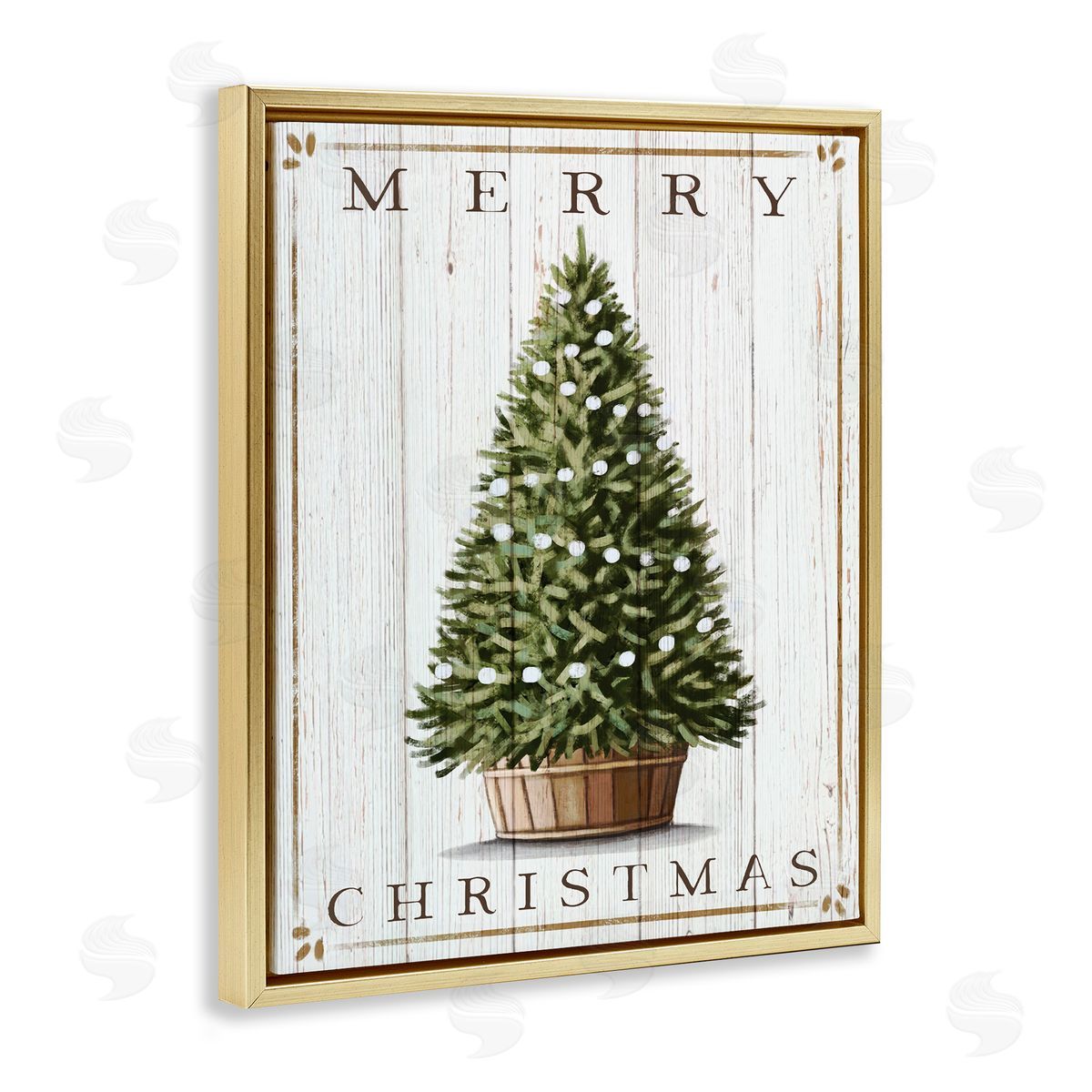 Merry Christmas Country Tree Gold Floating Frame Canvas Wall Art, Home Decor by Elizabeth Tyndall