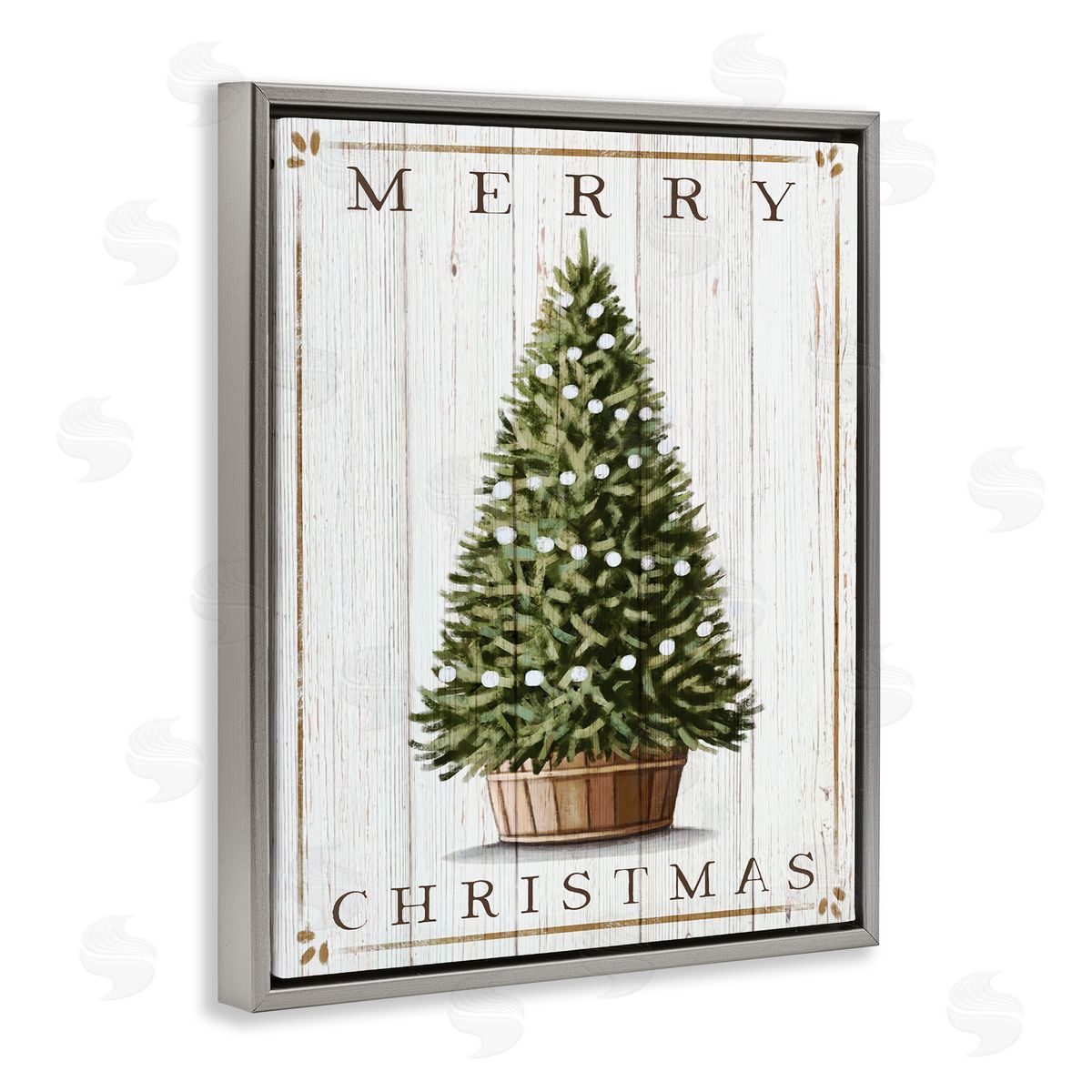 Merry Christmas Country Tree Grey Floating Frame Canvas Wall Art, Home Decor by Elizabeth Tyndall