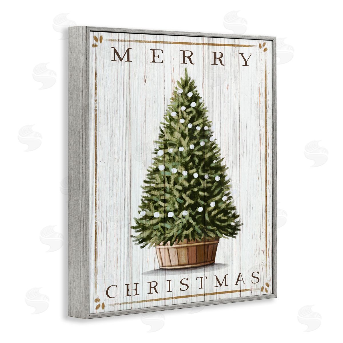 Merry Christmas Country Tree Grey Frame Print Wall Art, Home Decor by Elizabeth Tyndall