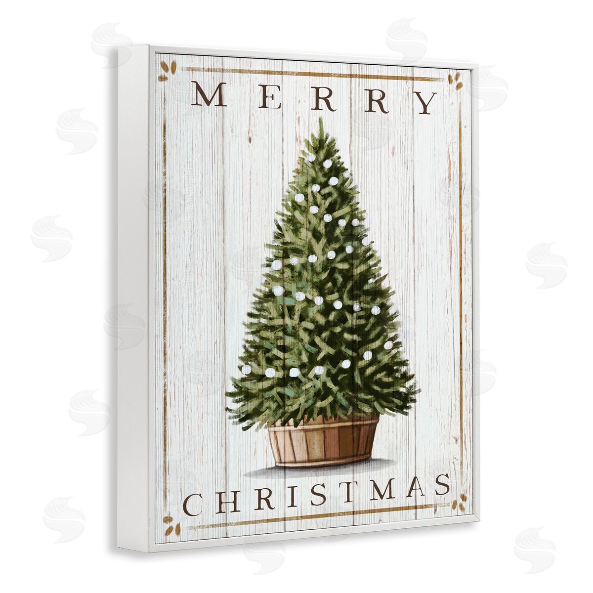 Merry Christmas Country Tree White Frame Print Wall Art, Home Decor by Elizabeth Tyndall