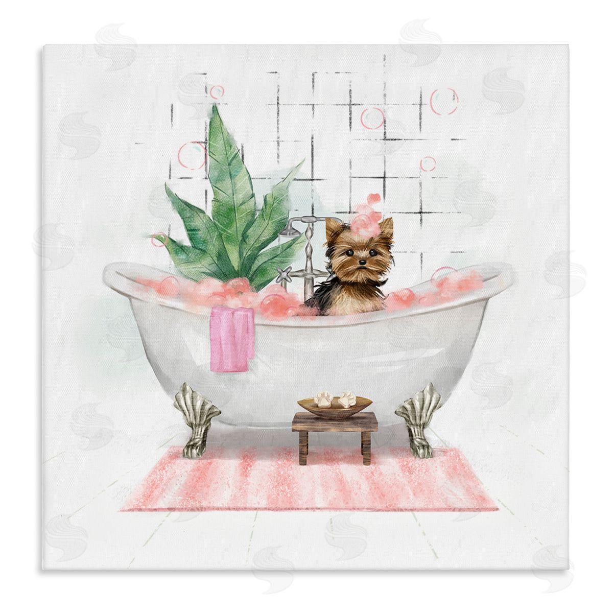 Chic Yorkie Dog in Bubble Bath Canvas Wall Art, Home Decor by Ziwei Li