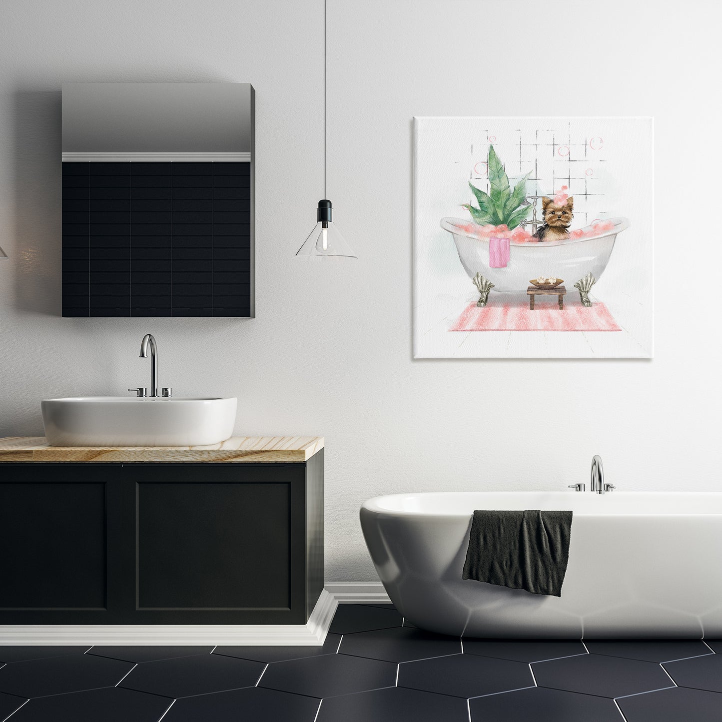 Chic Yorkie Dog in Bubble Bath Canvas Wall Art in Room, Home Decor by Ziwei Li