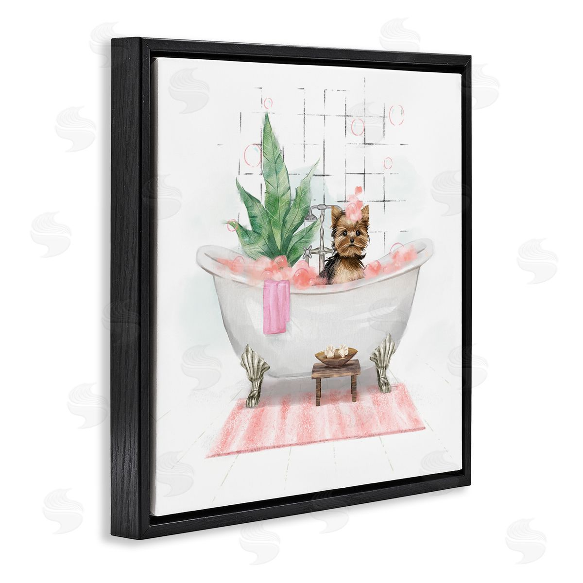 Chic Yorkie Dog in Bubble Bath Black Floating Frame Canvas Wall Art, Home Decor by Ziwei Li