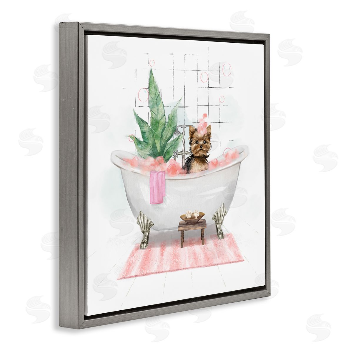 Chic Yorkie Dog in Bubble Bath Grey Floating Frame Canvas Wall Art, Home Decor by Ziwei Li