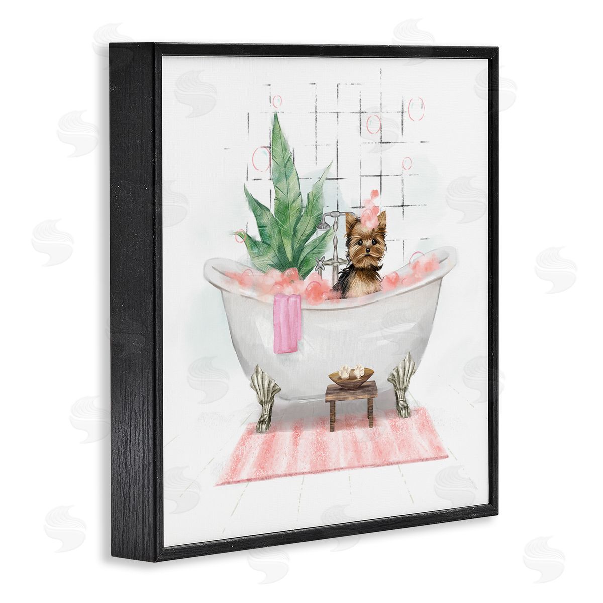 Chic Yorkie Dog in Bubble Bath Black Frame Print Wall Art, Home Decor by Ziwei Li