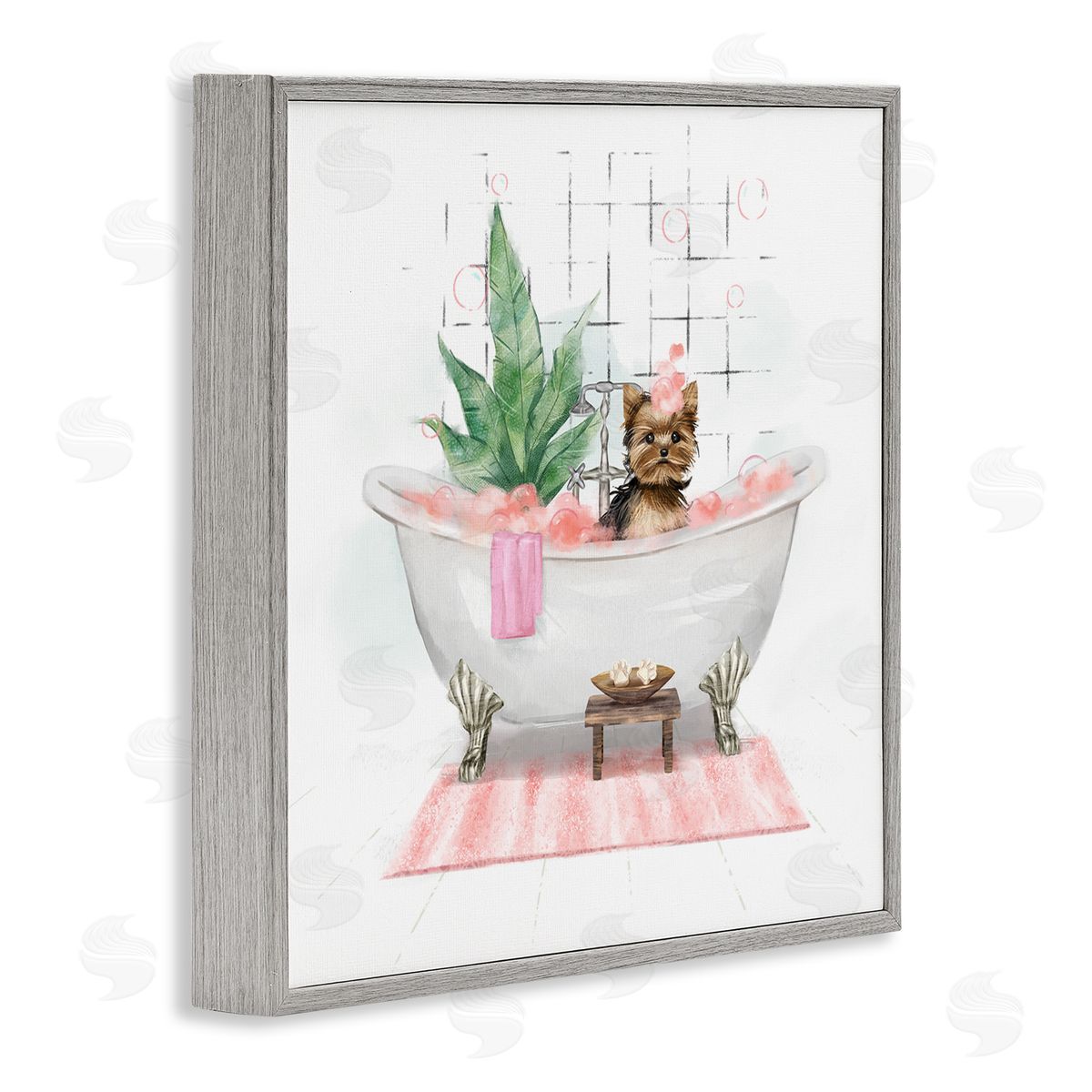 Chic Yorkie Dog in Bubble Bath Grey Frame Print Wall Art, Home Decor by Ziwei Li