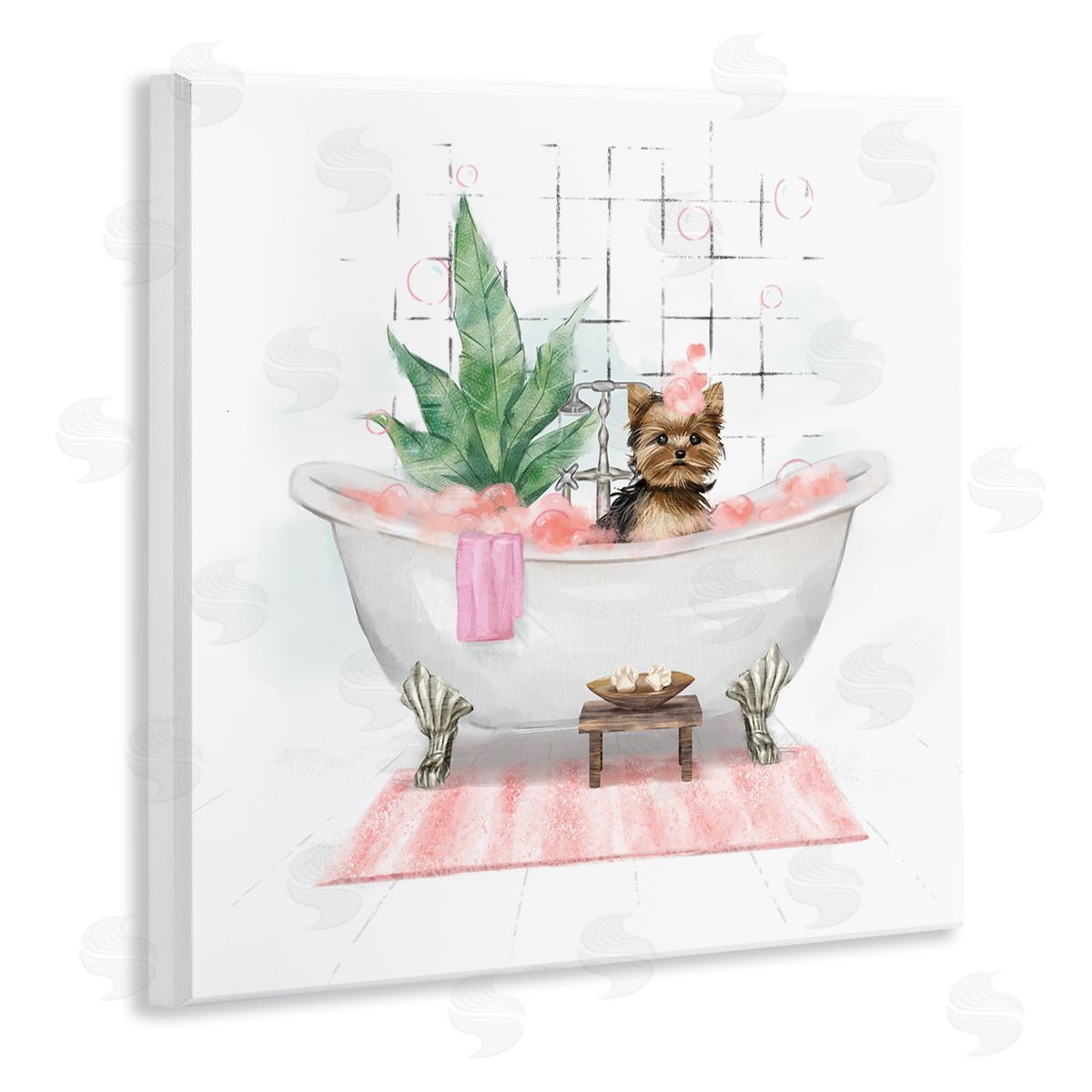 Chic Yorkie Dog in Bubble Bath Wood Plaque Wall Art, Home Decor by Ziwei Li