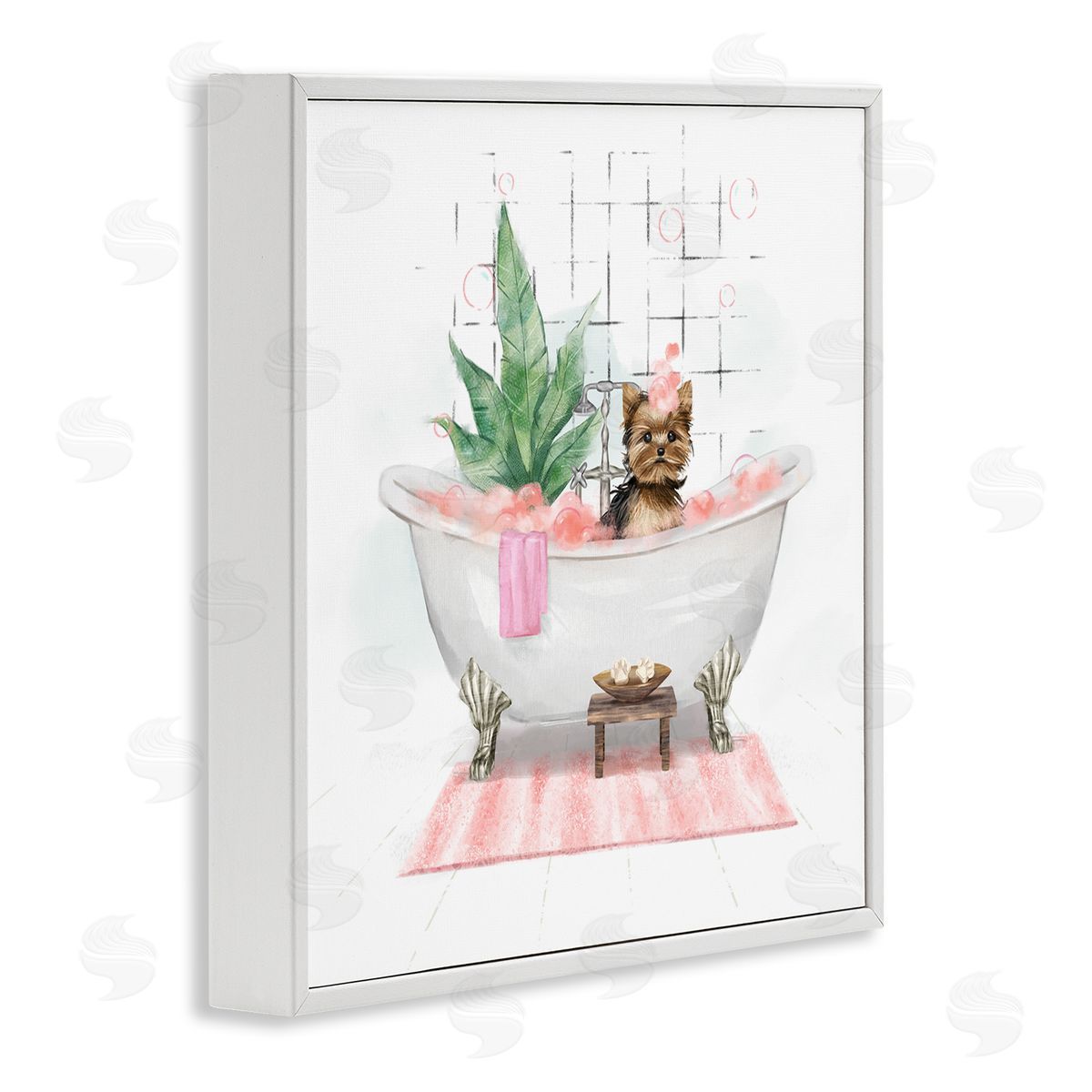 Chic Yorkie Dog in Bubble Bath White Frame Print Wall Art, Home Decor by Ziwei Li