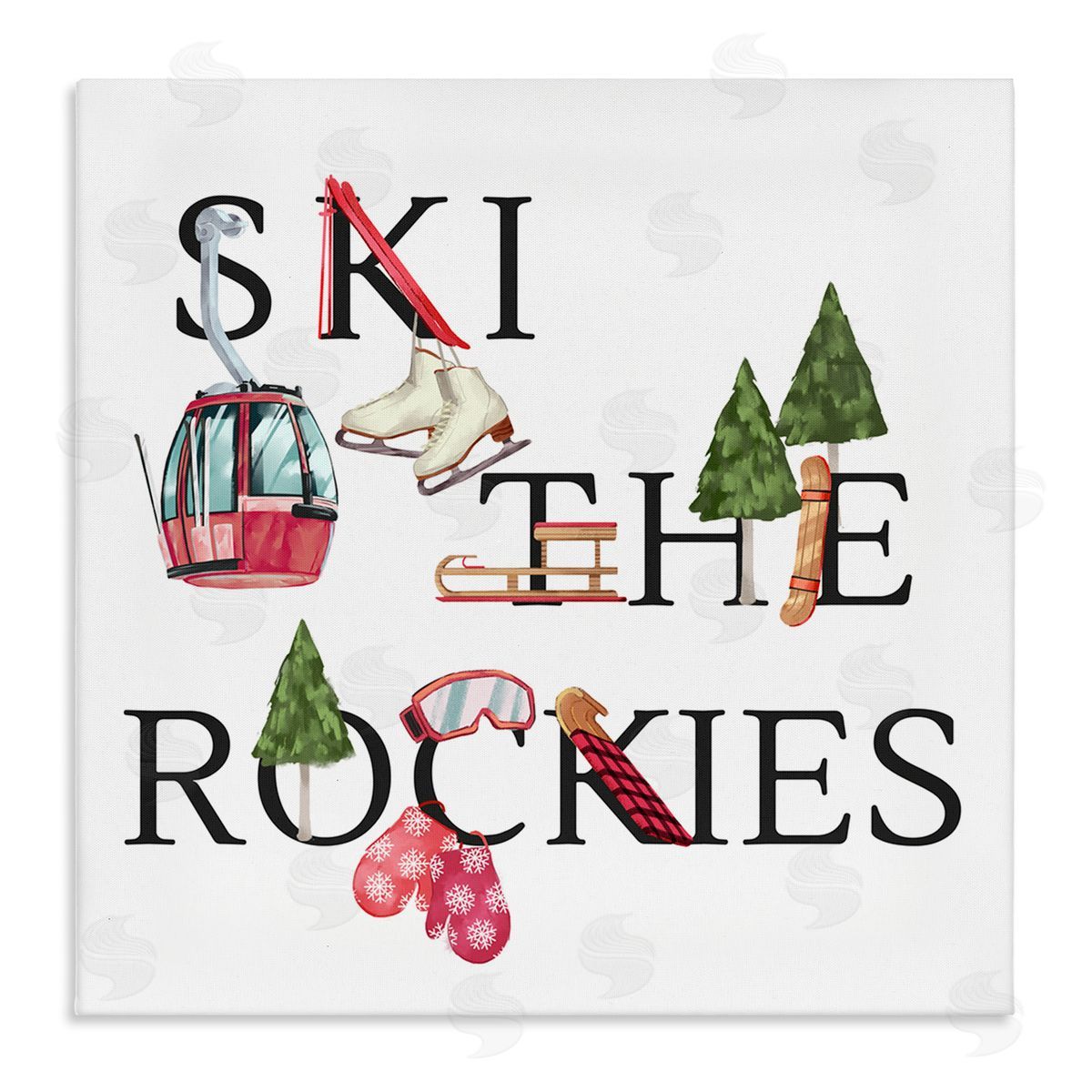 Ziwei Li Ski The Rockies Winter Seasonal Sports Phrase Stretched Canvas Wall Art Print