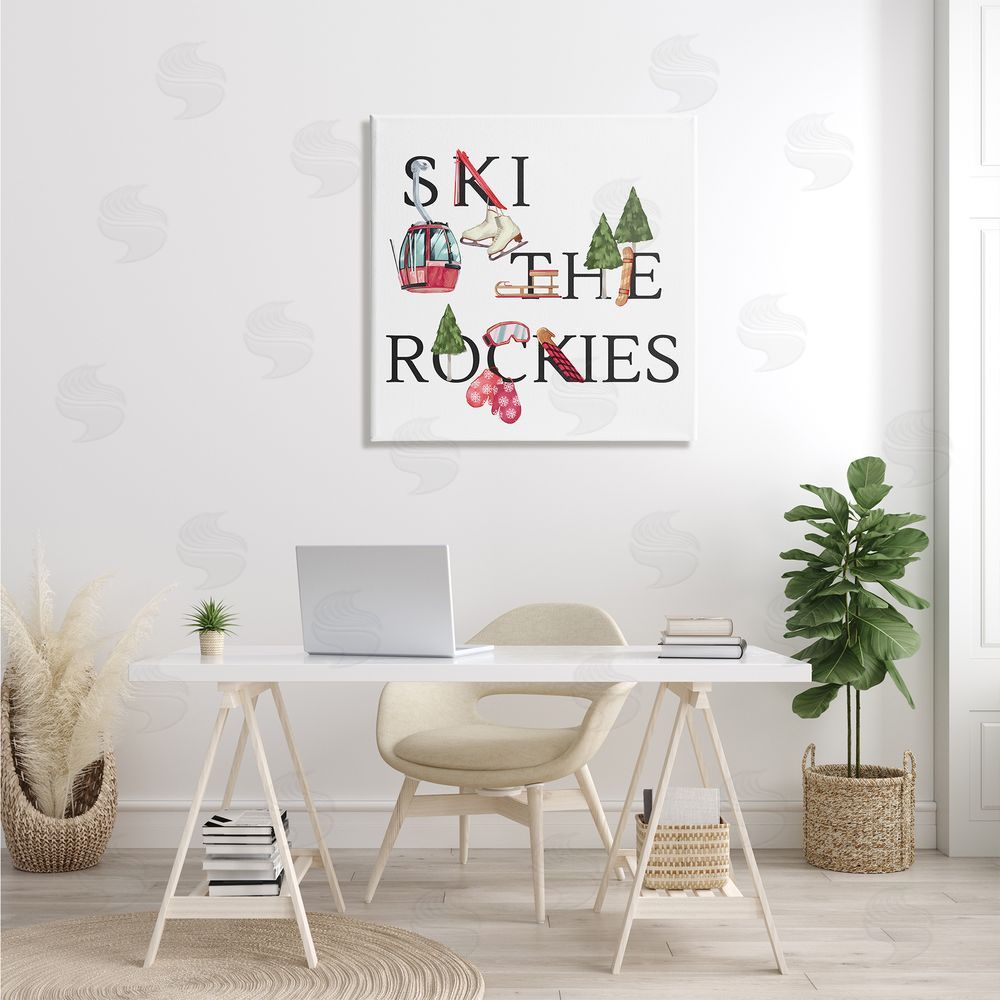 Ziwei Li Ski The Rockies Winter Seasonal Sports Phrase Canvas Wall Art in Room