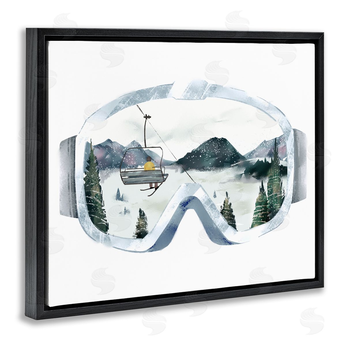Ski Mountain Reflection in Goggles Black Floating Frame Canvas Wall Art, Home Decor by Ziwei Li