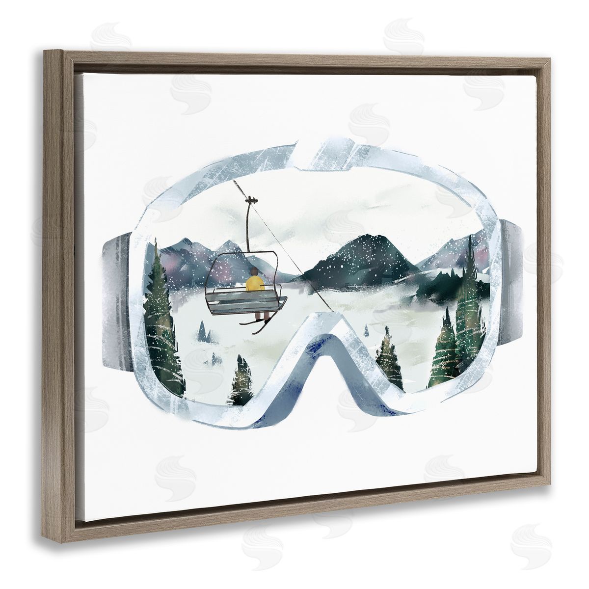 Ski Mountain Reflection in Goggles Brown Floating Frame Canvas Wall Art, Home Decor by Ziwei Li