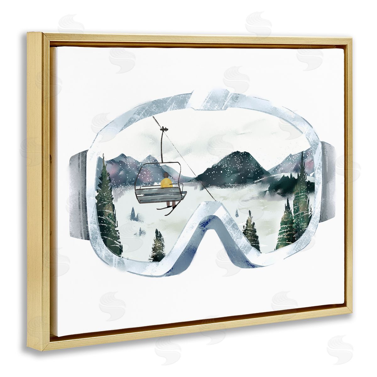 Ski Mountain Reflection in Goggles Gold Floating Frame Canvas Wall Art, Home Decor by Ziwei Li