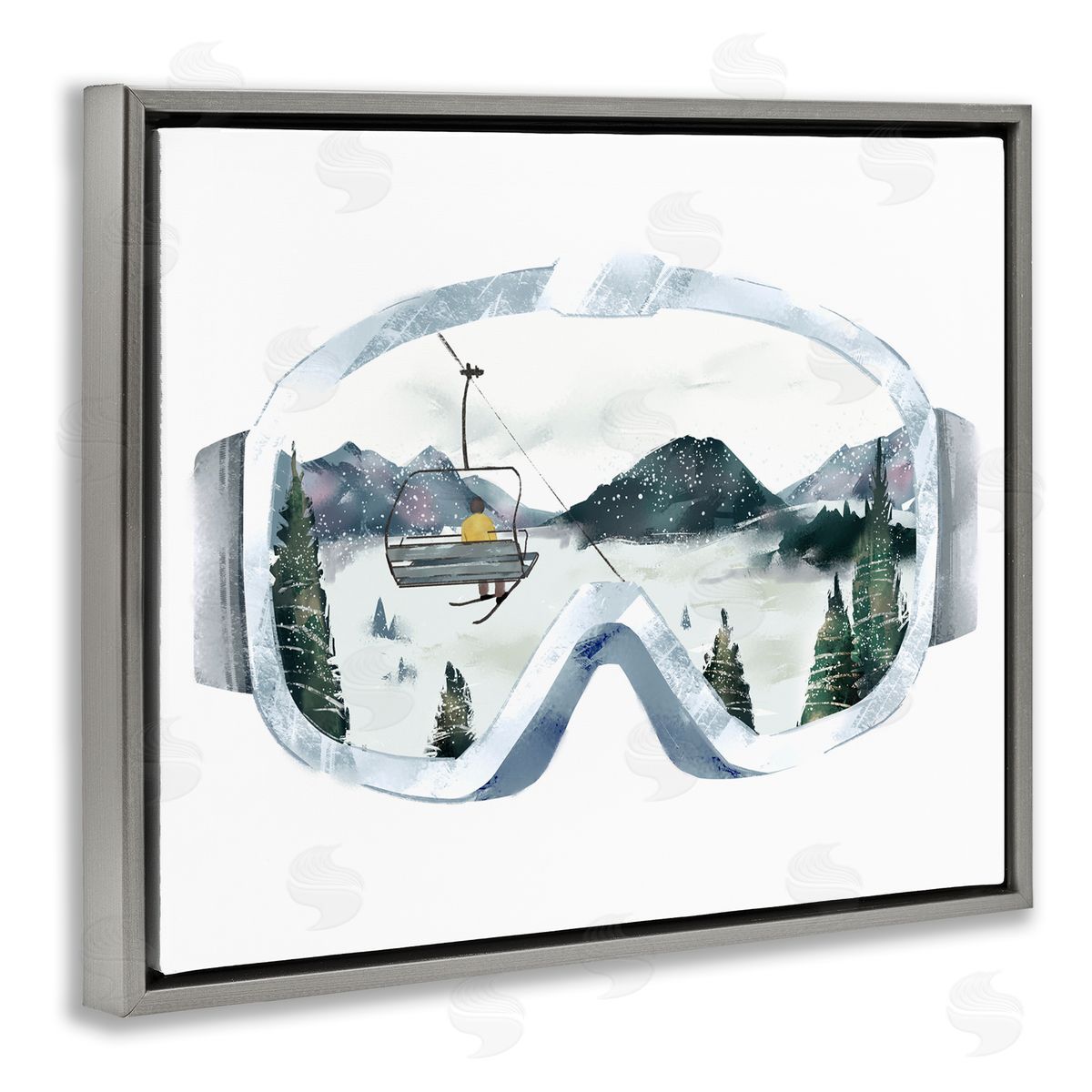 Ski Mountain Reflection in Goggles Grey Floating Frame Canvas Wall Art, Home Decor by Ziwei Li