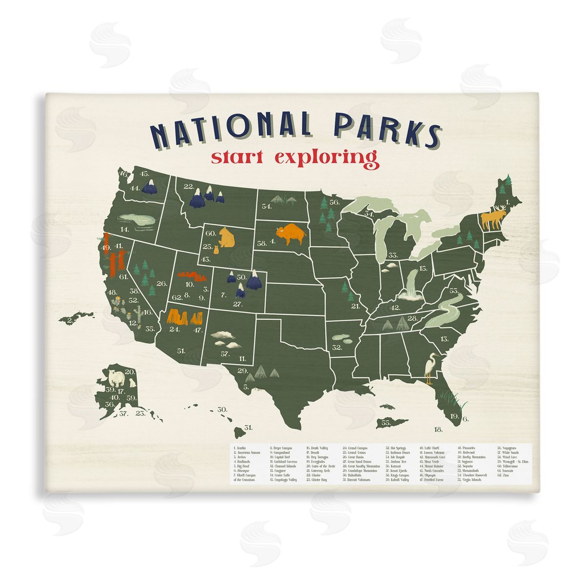 National Parks Map Diagram Canvas Wall Art, Home Decor by Stupell Studio