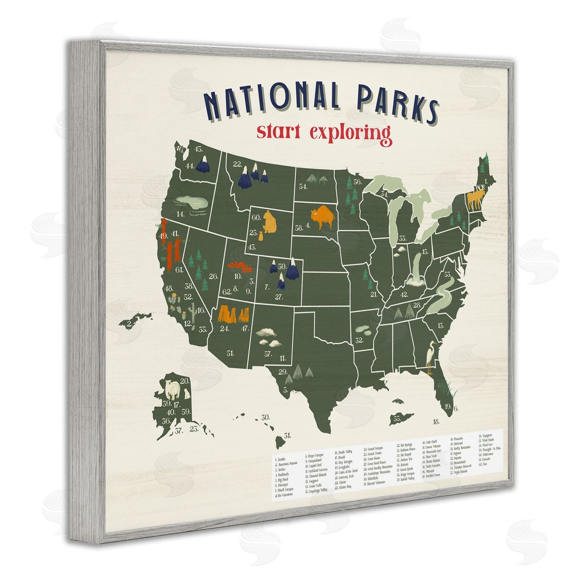 National Parks Map Diagram Grey Frame Print Wall Art, Home Decor by Stupell Studio