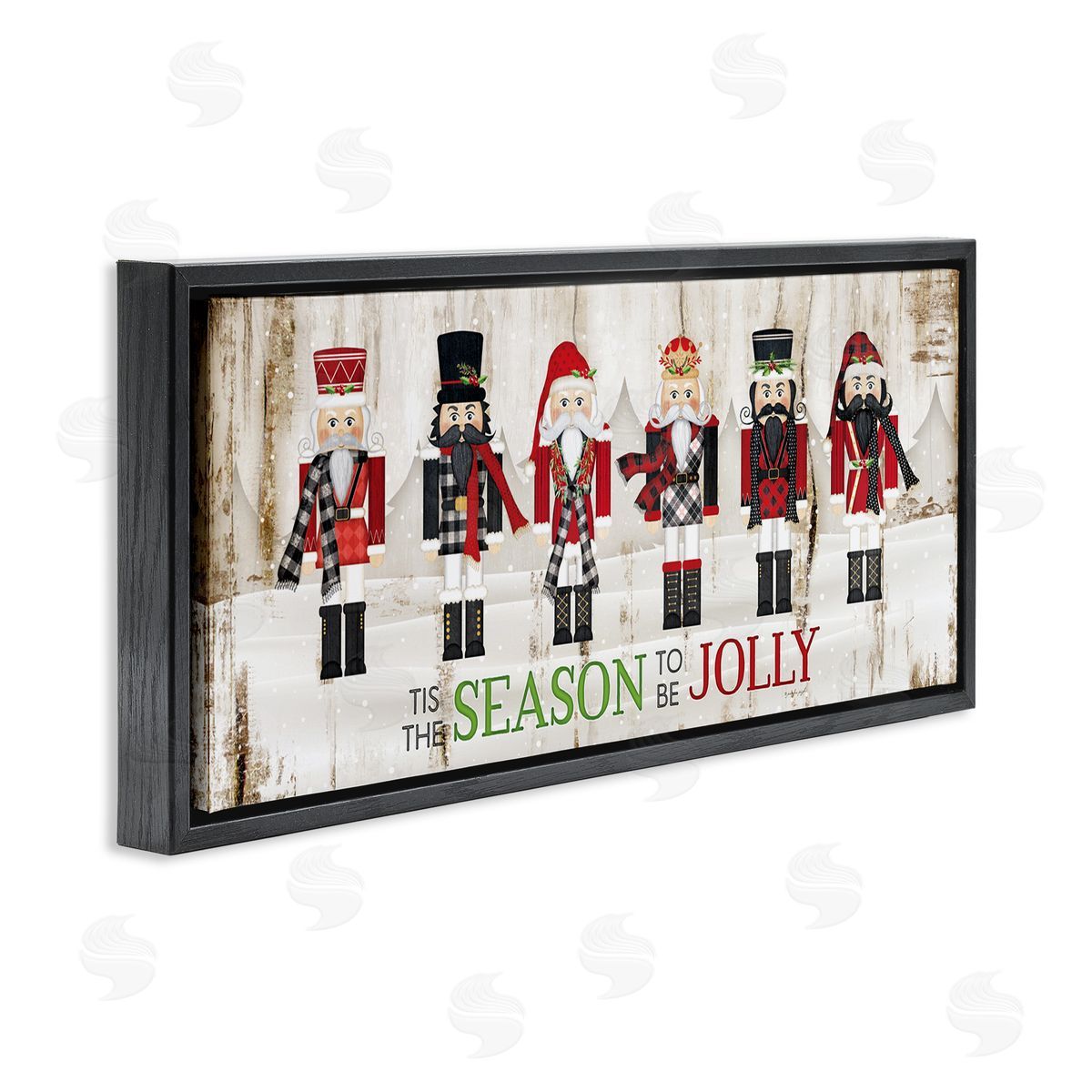 Festive Phrase Winter Nutcrackers Black Floating Frame Canvas Wall Art, Home Decor by Jennifer Pugh