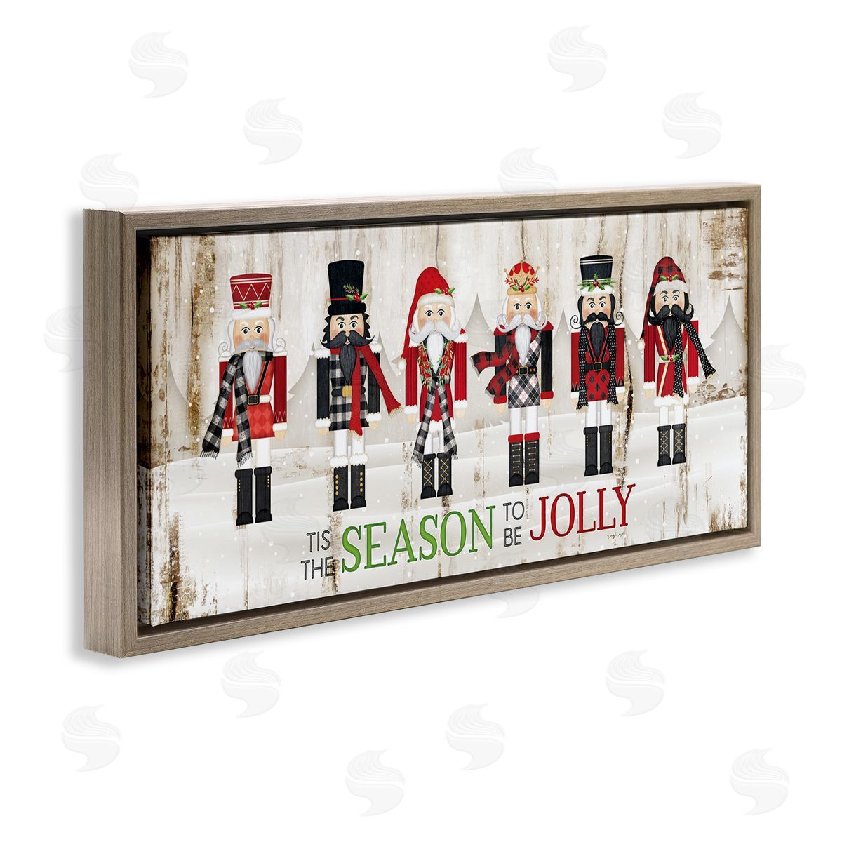 Festive Phrase Winter Nutcrackers Brown Floating Frame Canvas Wall Art, Home Decor by Jennifer Pugh