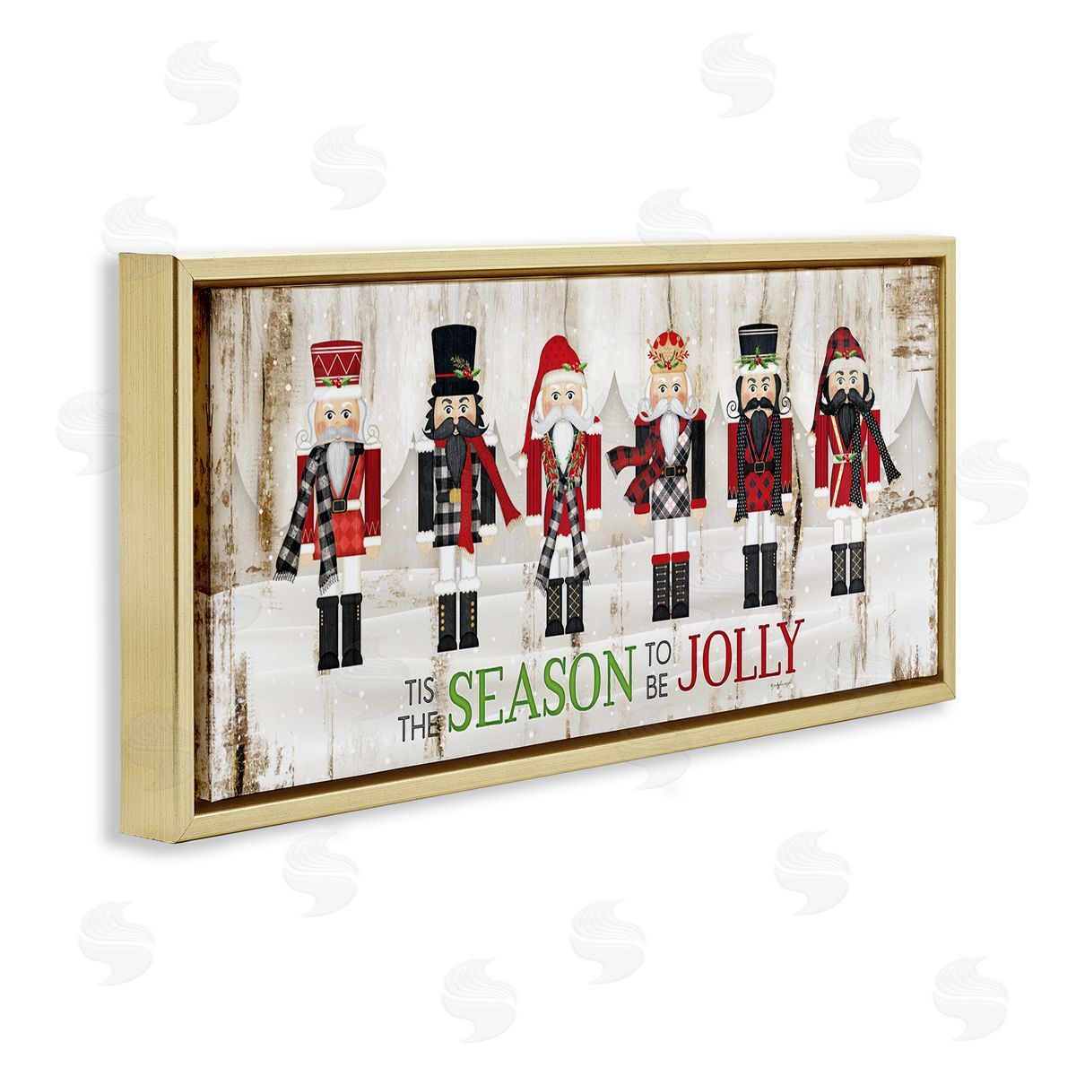 Festive Phrase Winter Nutcrackers Gold Floating Frame Canvas Wall Art, Home Decor by Jennifer Pugh