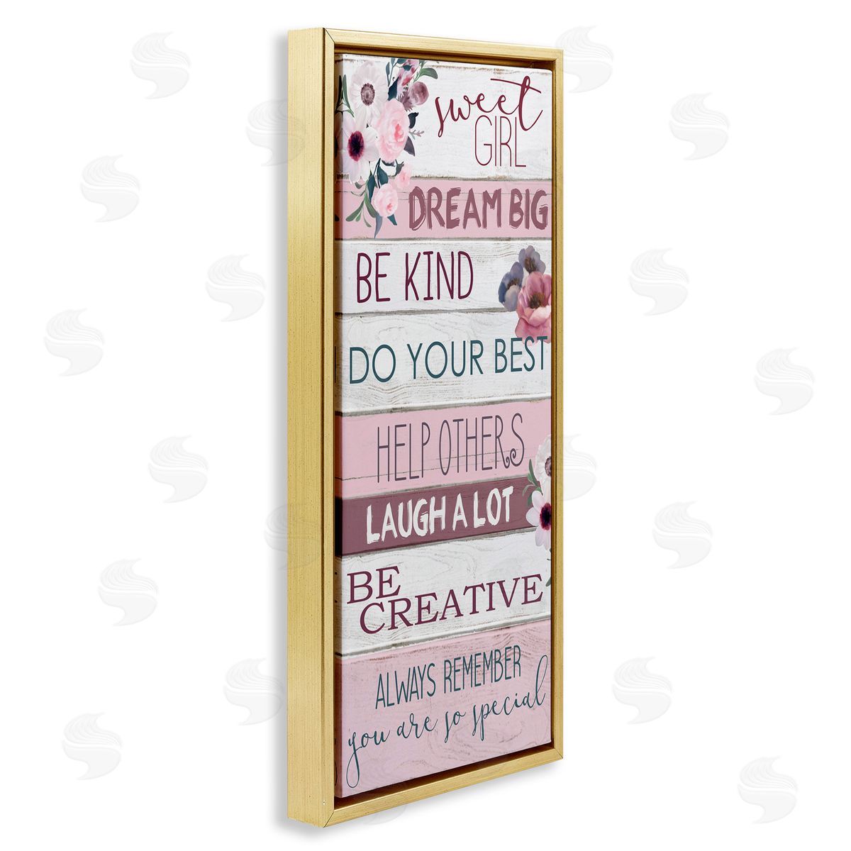 Sweet Girl Inspirational Phrases Gold Floating Frame Canvas Wall Art, Home Decor by Kim Allen