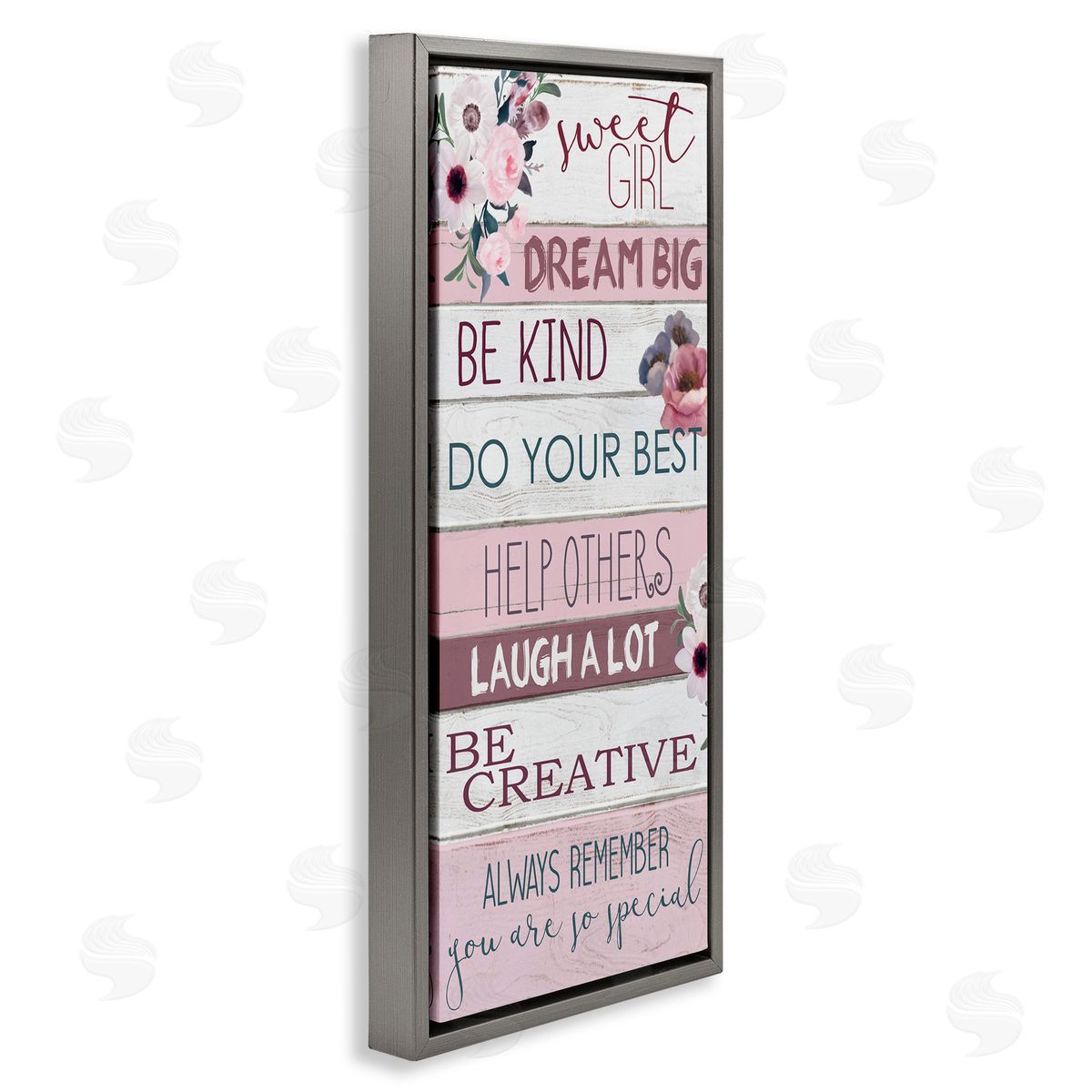Sweet Girl Inspirational Phrases Grey Floating Frame Canvas Wall Art, Home Decor by Kim Allen
