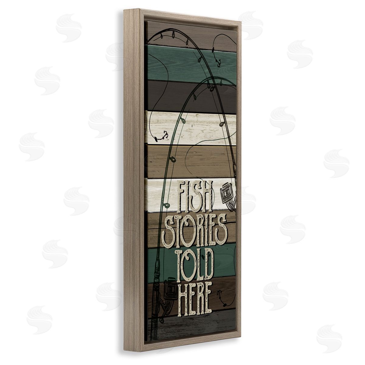 Rustic Fishing Stories Phrase Brown Floating Frame Canvas Wall Art, Home Decor by Kim Allen