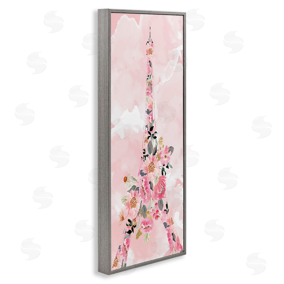 Floral Pattern Eiffel Tower Grey Frame Print Wall Art, Home Decor by Kim Allen