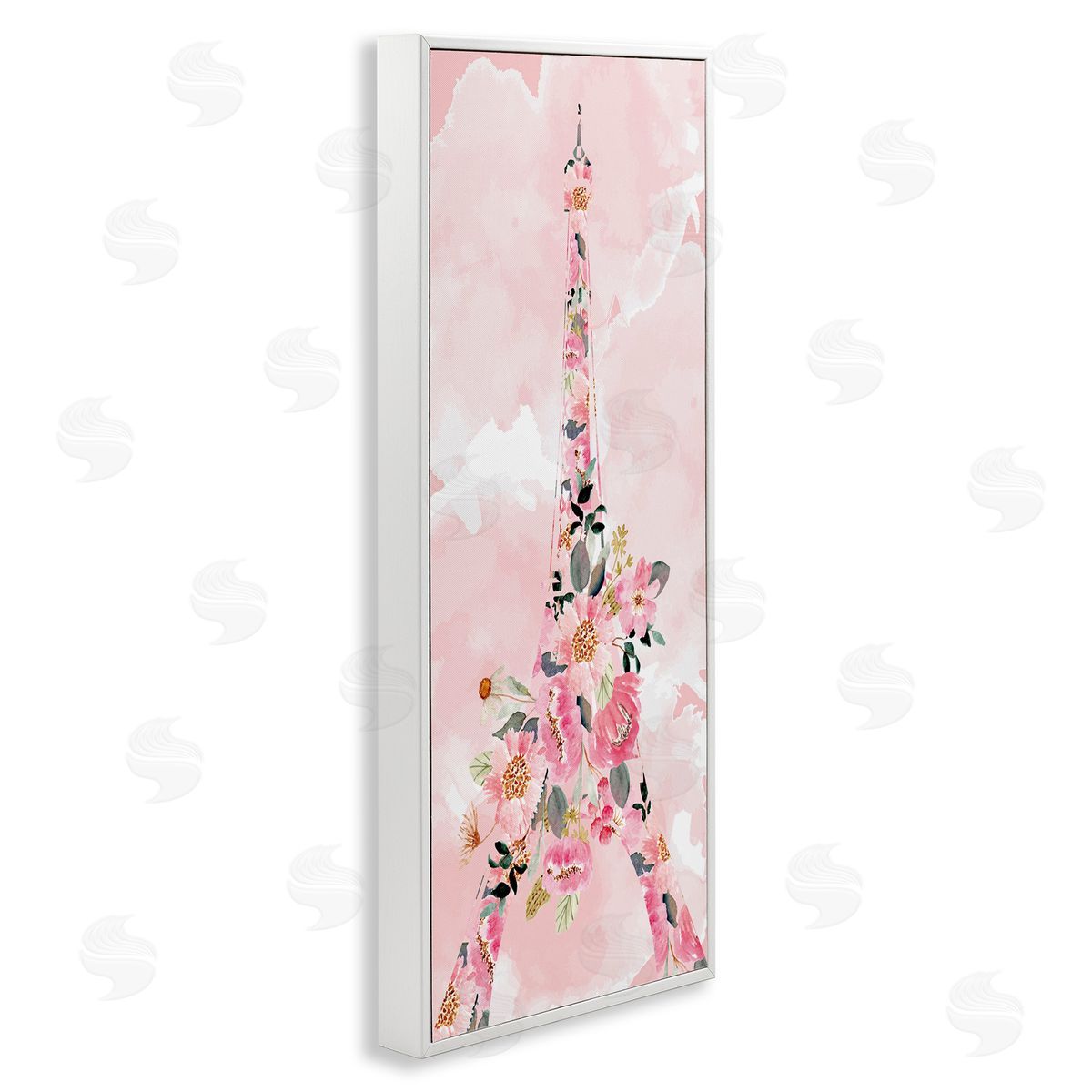 Floral Pattern Eiffel Tower White Frame Print Wall Art, Home Decor by Kim Allen