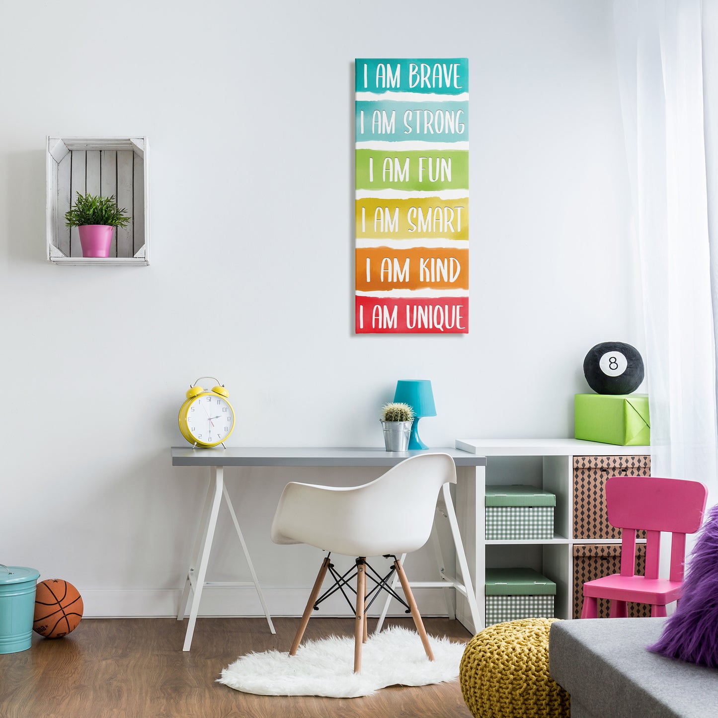 Fun Inspirational Rainbow Phrases Canvas Wall Art in Room, Home Decor by Kim Allen