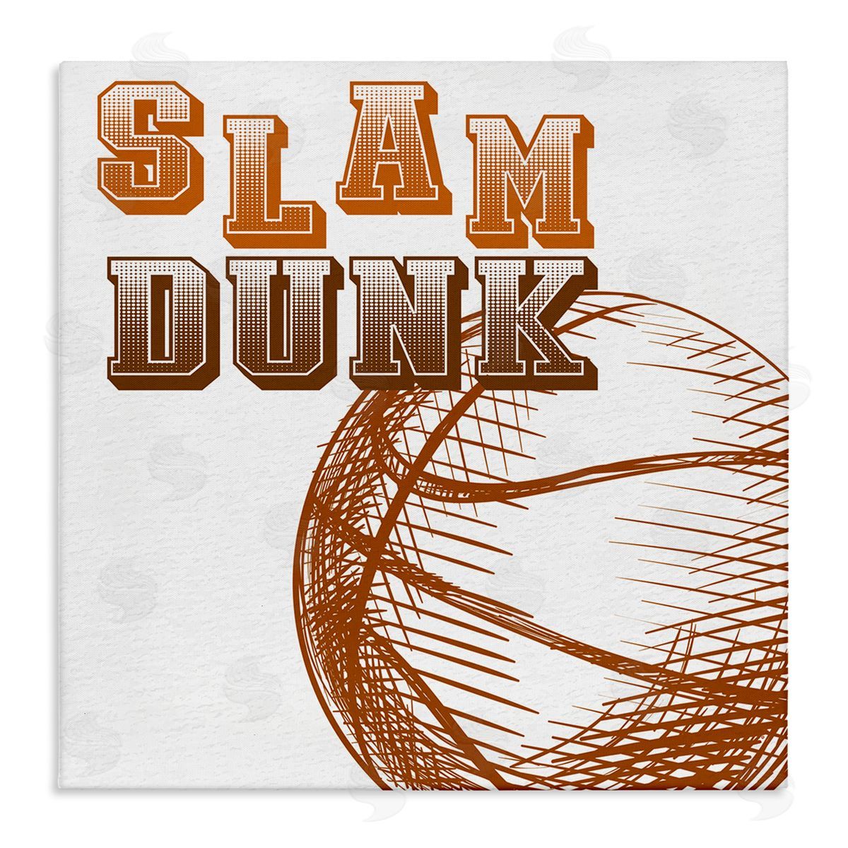 Kim Allen Slam Dunk Basketball Sports Ball Orange Varsity Typography Stretched Canvas Wall Art Print