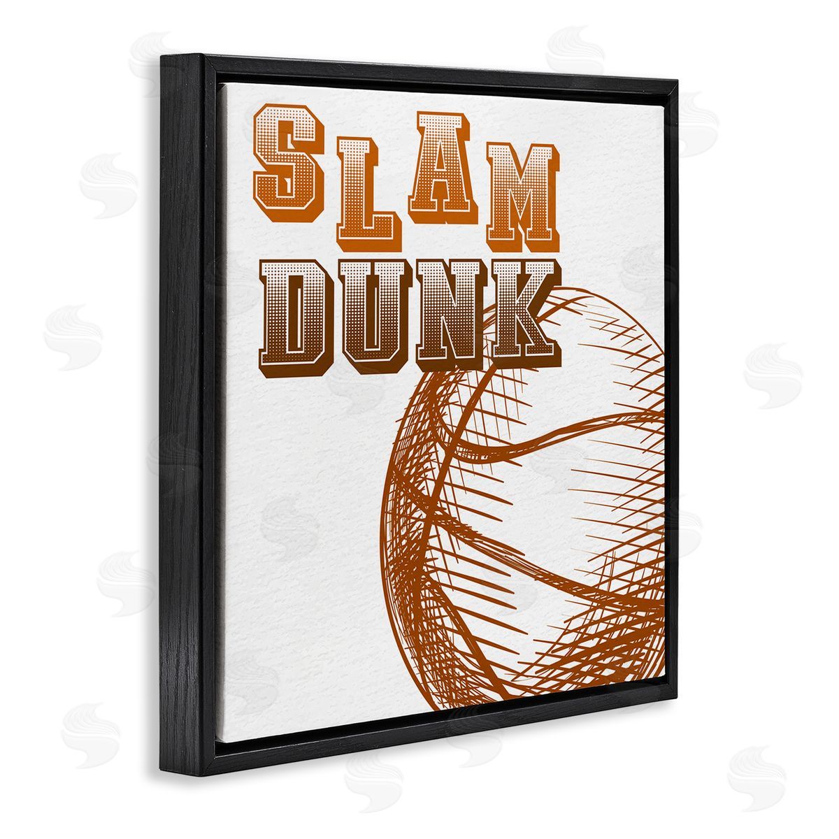 Kim Allen Slam Dunk Basketball Sports Ball Orange Varsity Typography Black Floating Frame Canvas Wall Art Print