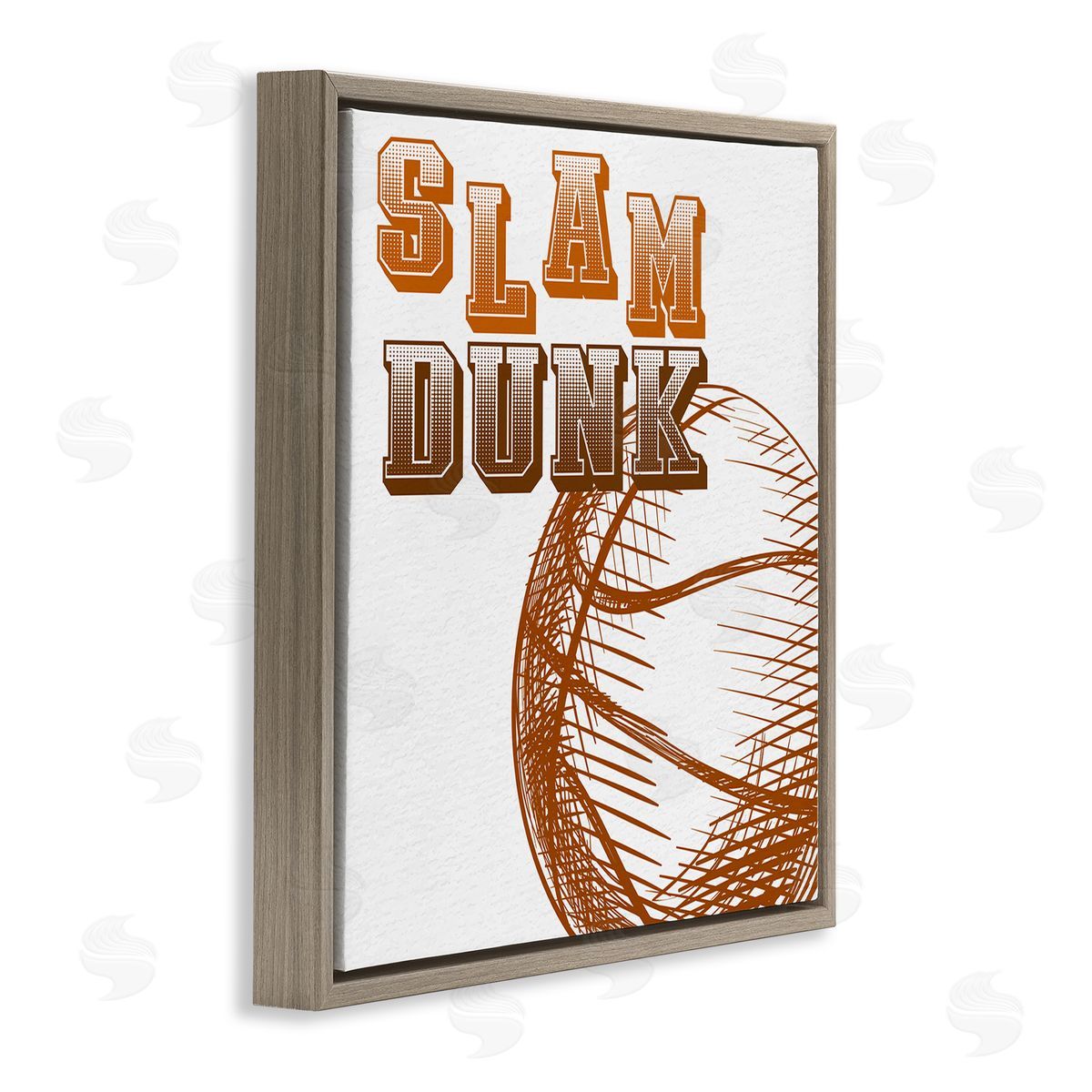 Kim Allen Slam Dunk Basketball Sports Ball Orange Varsity Typography Brown Floating Frame Canvas Wall Art Print