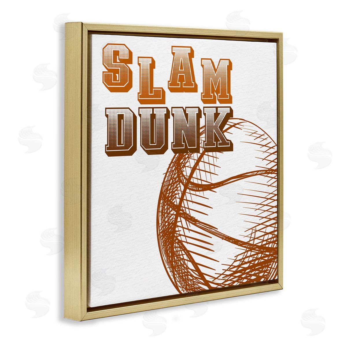 Kim Allen Slam Dunk Basketball Sports Ball Orange Varsity Typography Gold Floating Frame Canvas Wall Art Print