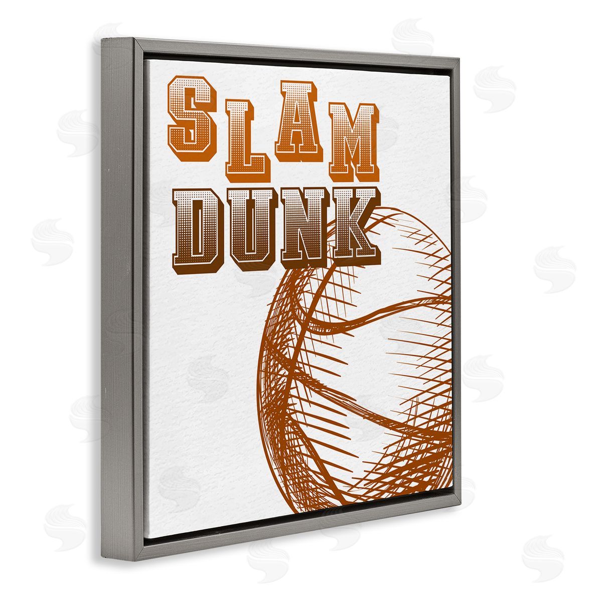 Kim Allen Slam Dunk Basketball Sports Ball Orange Varsity Typography Gray Floating Frame Canvas Wall Art Print