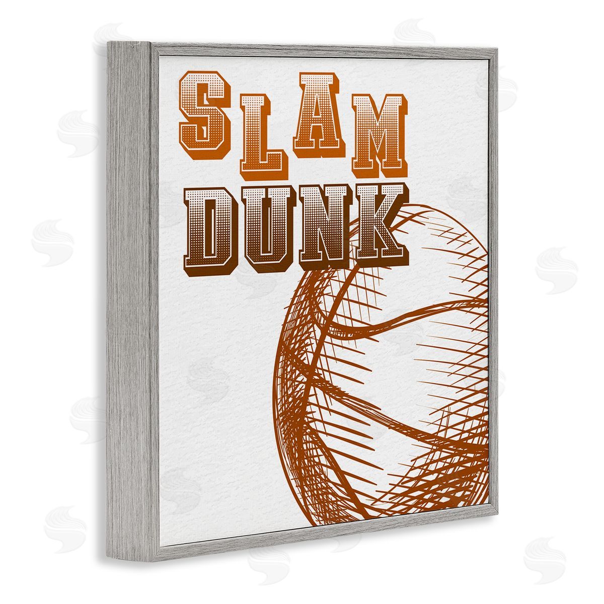 Kim Allen Slam Dunk Basketball Sports Ball Orange Varsity Typography Gray Framed Glicee Wall Art Print