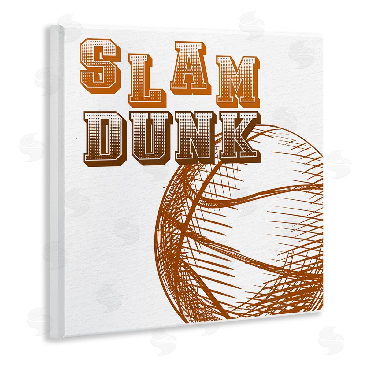 Kim Allen Slam Dunk Basketball Sports Ball Orange Varsity Typography Wooden Wall Plaque Art Print