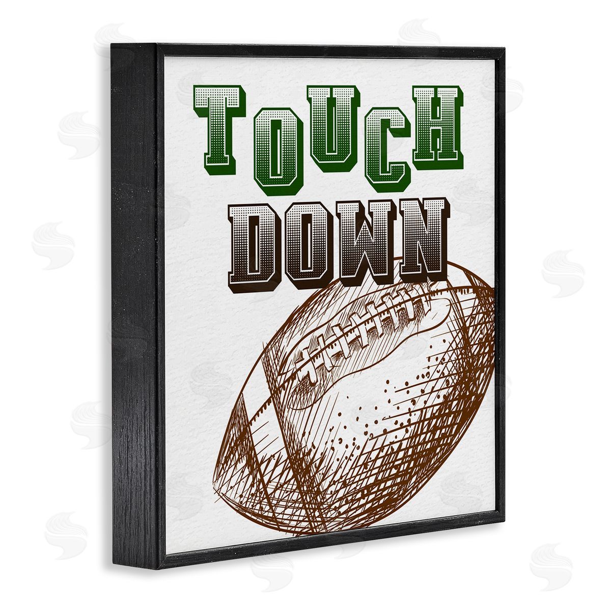 Kim Allen Touch Down Football Sports Ball Green Varsity Typography Black Framed Glicee Wall Art Print