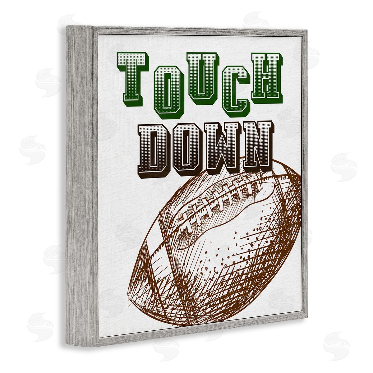 Kim Allen Touch Down Football Sports Ball Green Varsity Typography Gray Framed Glicee Wall Art Print