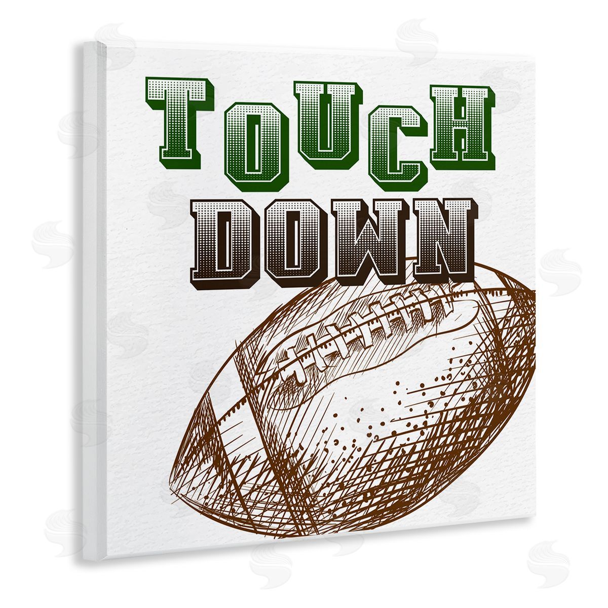 Kim Allen Touch Down Football Sports Ball Green Varsity Typography Wooden Wall Plaque Art Print