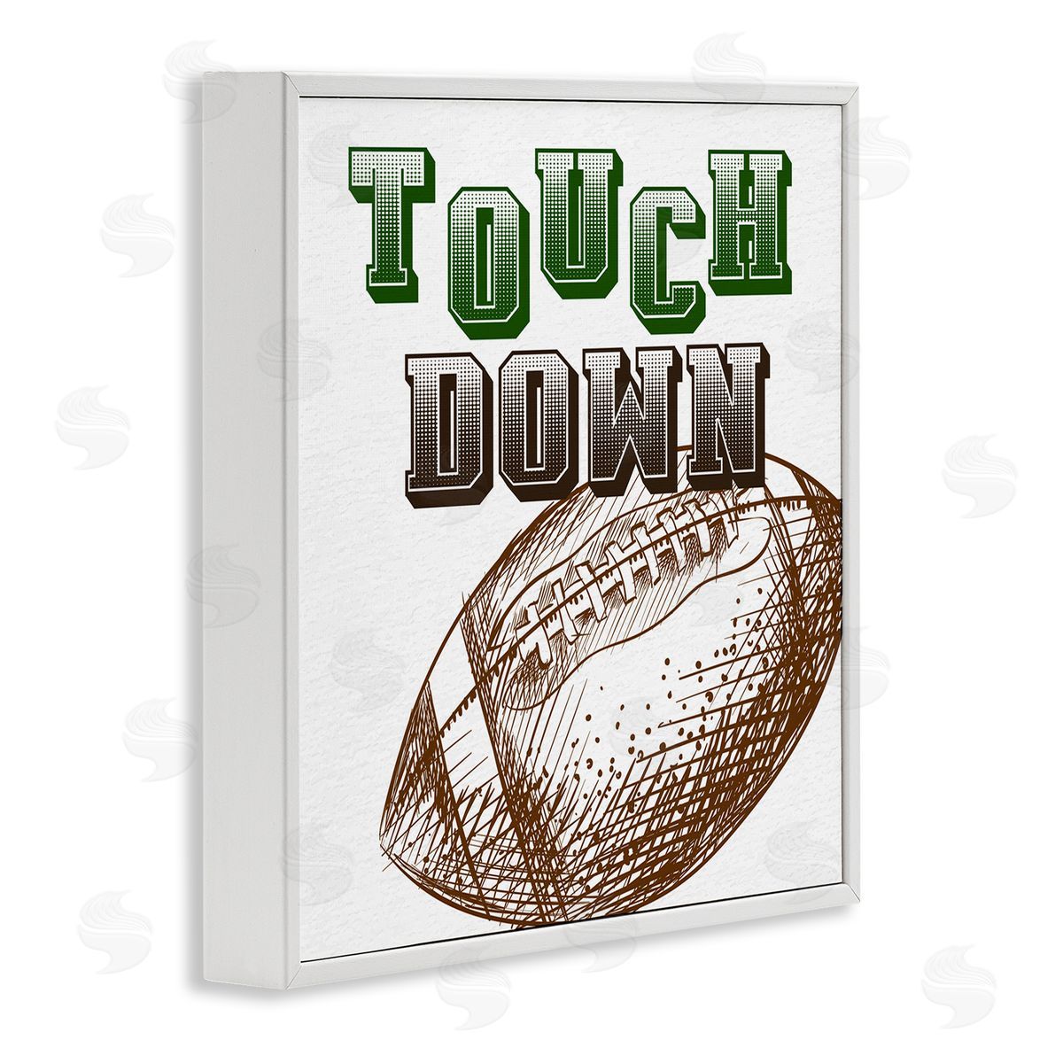 Kim Allen Touch Down Football Sports Ball Green Varsity Typography White Framed Glicee Wall Art Print