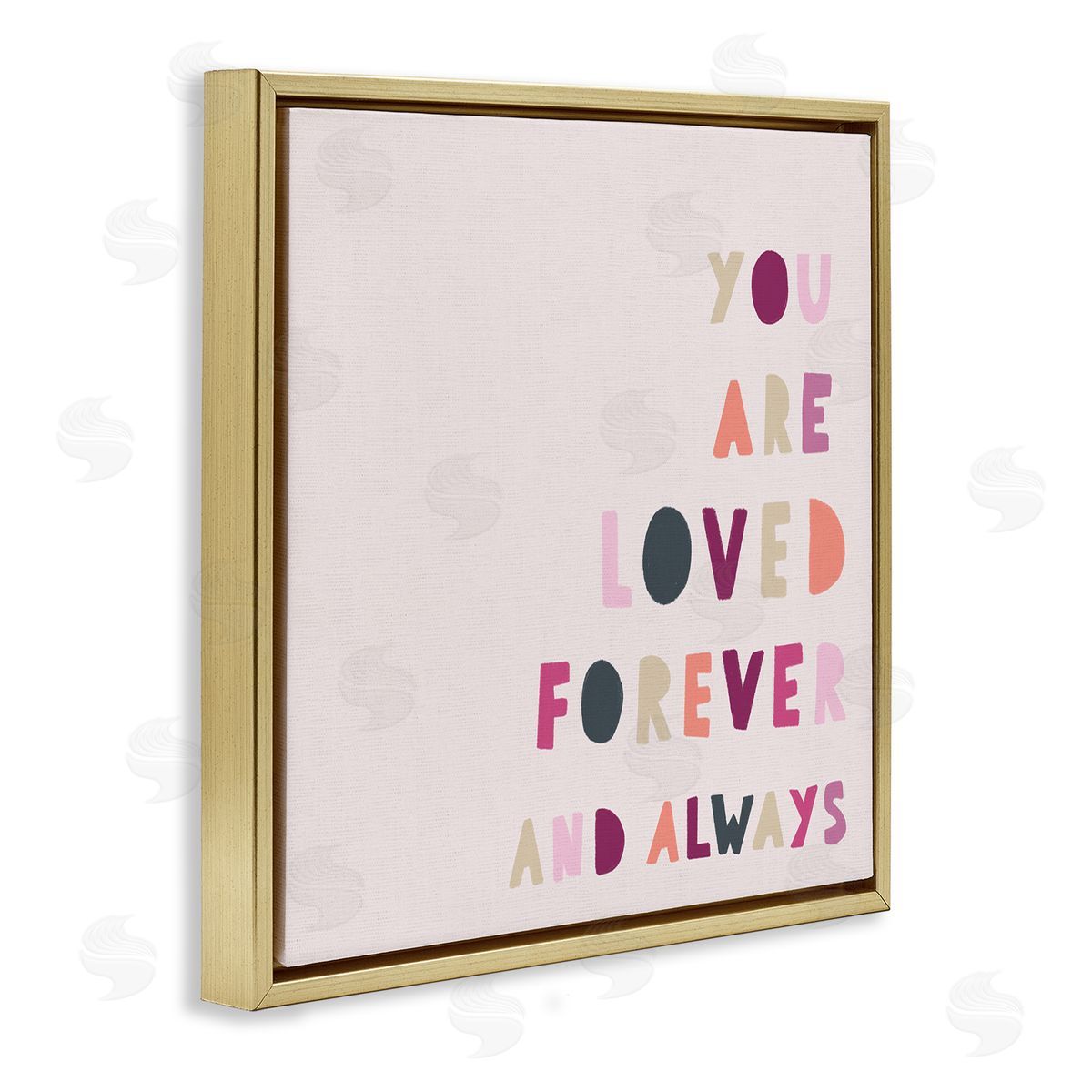 Leah Straatsma You are Loved Forever Phrase Playful Love Sentiment Gold Floating Frame Canvas Wall Art Print