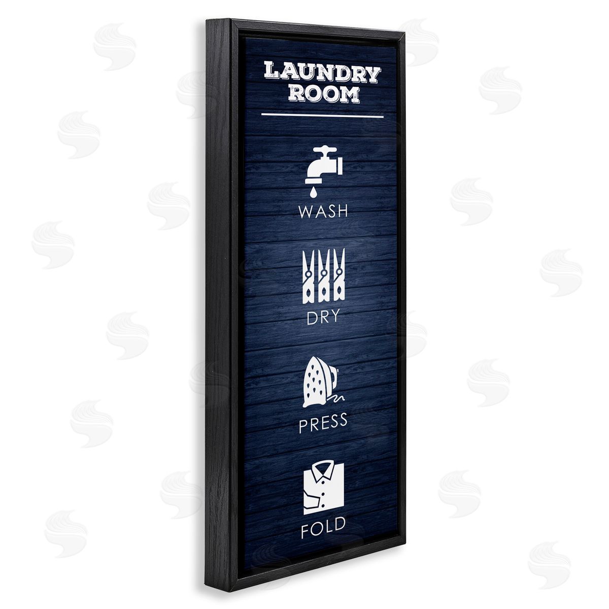 Laundry Room Icons Rustic Blue Black Floating Frame Canvas Wall Art, Home Decor by Melody Hogan