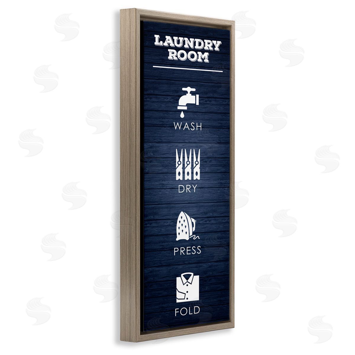 Laundry Room Icons Rustic Blue Brown Floating Frame Canvas Wall Art, Home Decor by Melody Hogan