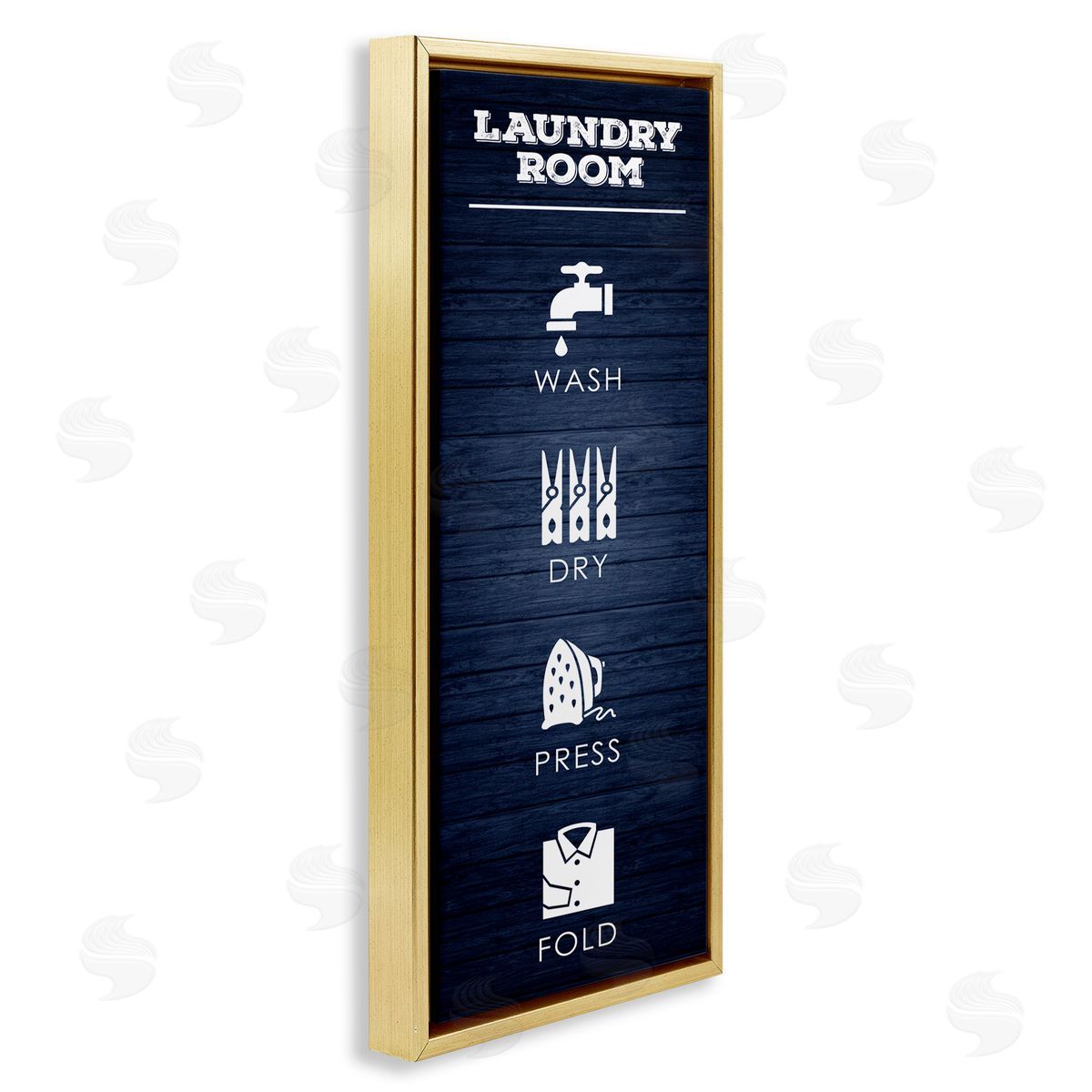 Laundry Room Icons Rustic Blue Gold Floating Frame Canvas Wall Art, Home Decor by Melody Hogan
