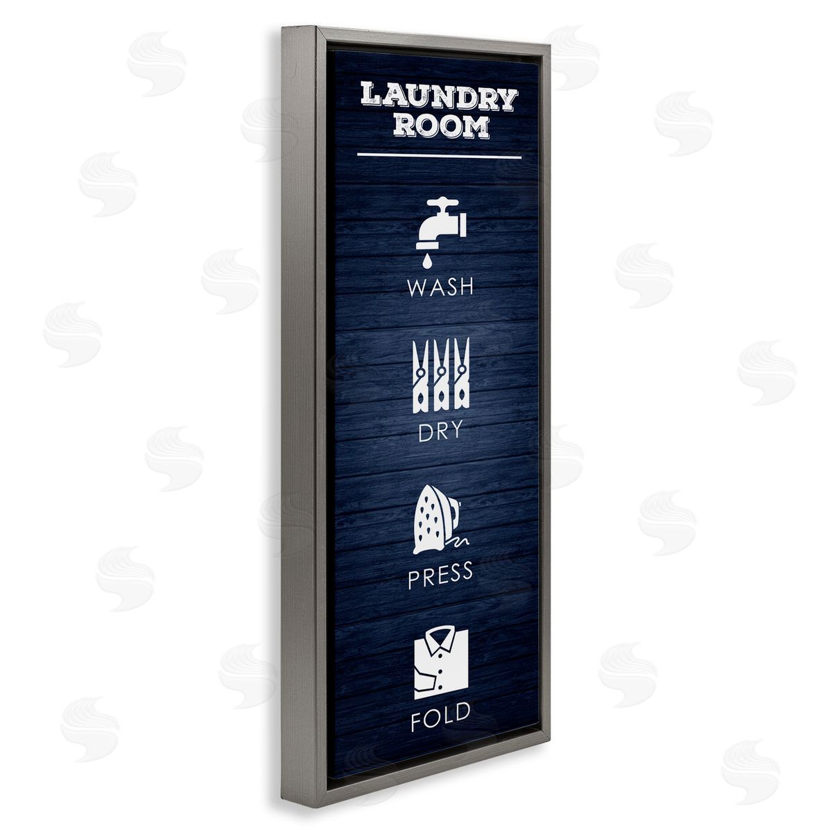 Laundry Room Icons Rustic Blue Grey Floating Frame Canvas Wall Art, Home Decor by Melody Hogan